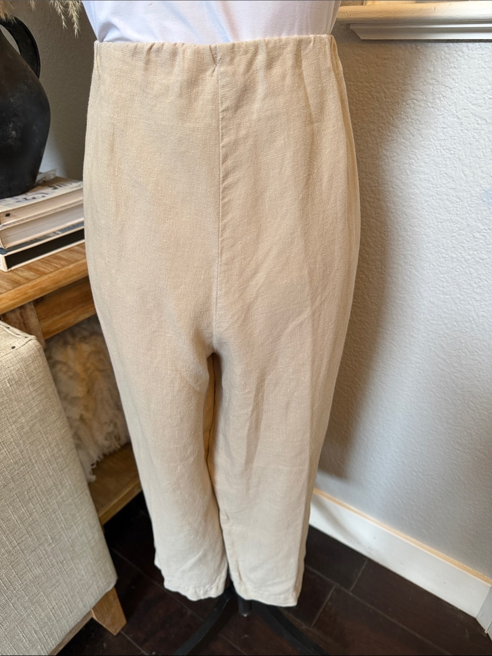 J. Jill Love Linen Cropped Capri Pants Beige Side Pockets Size Large - Picture 5 of 7